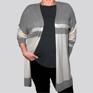GAP‎ Gray & Cream Striped Open Front Cardigan Plus Size 2X Relaxed Knit